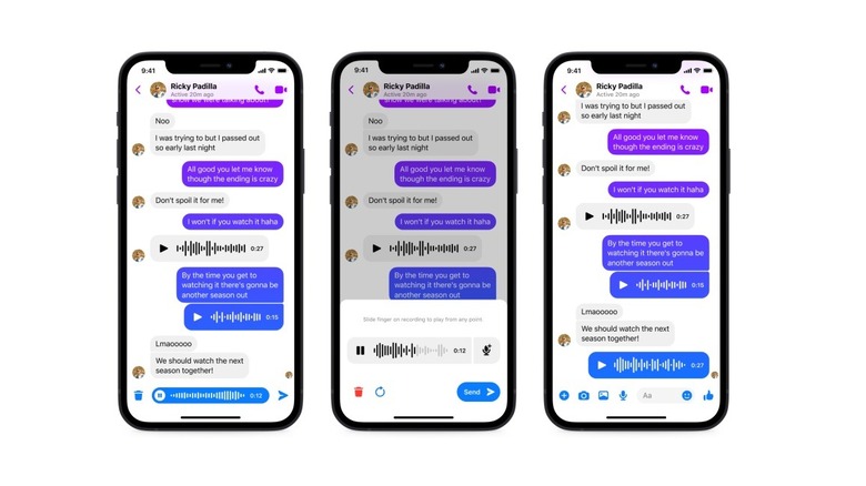 Screenshot showing the Facebook Messenger's new voice notes feature.