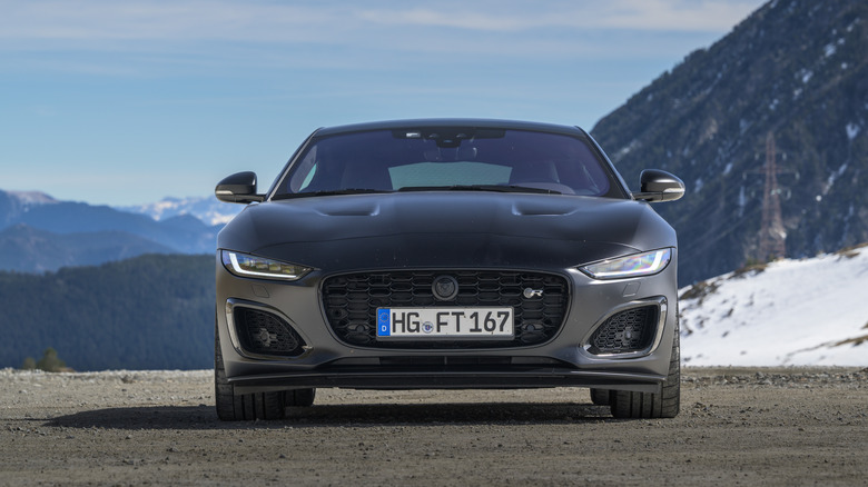 2024 Jaguar F-Type front view on a mountain road