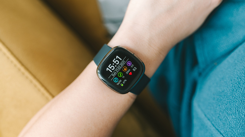A Fitbit Sense smartwatch