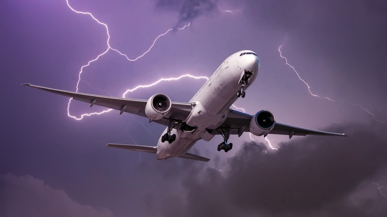 Plane flying through storm