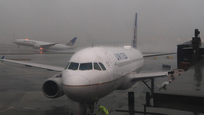 Aircraft in bad weather before take-off