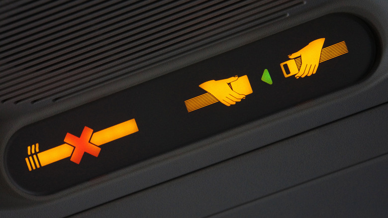 Seat belt sign on a passenger jet