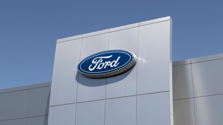 Ford logo on dealership