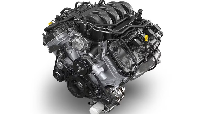 5.0L Ti-VCT V8 engine on white background