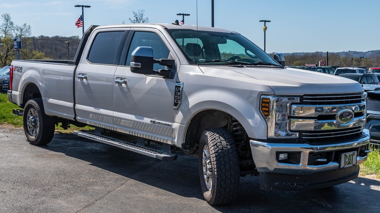 A 6.7L Power Stroke equipped Ford Super Duty on a car lot for sale