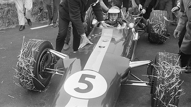 1967 lotus F1 car in victory lane at Dutch Grand Prix