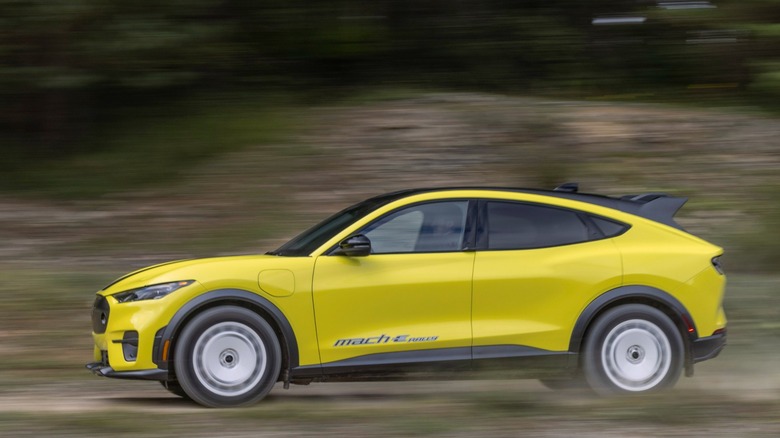 Ford Mustang Mach-E Rally driving on rough surface