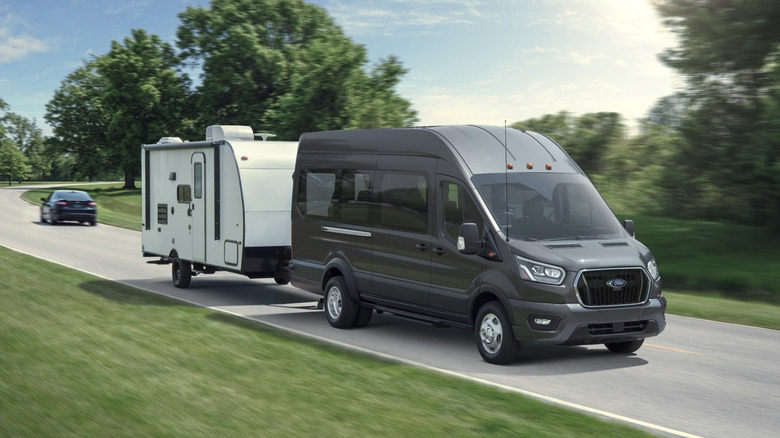 Ford Transit high roof towing a trailer