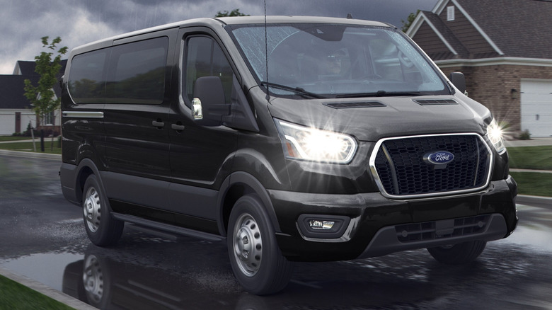 Ford Transit low roof driving in the rain