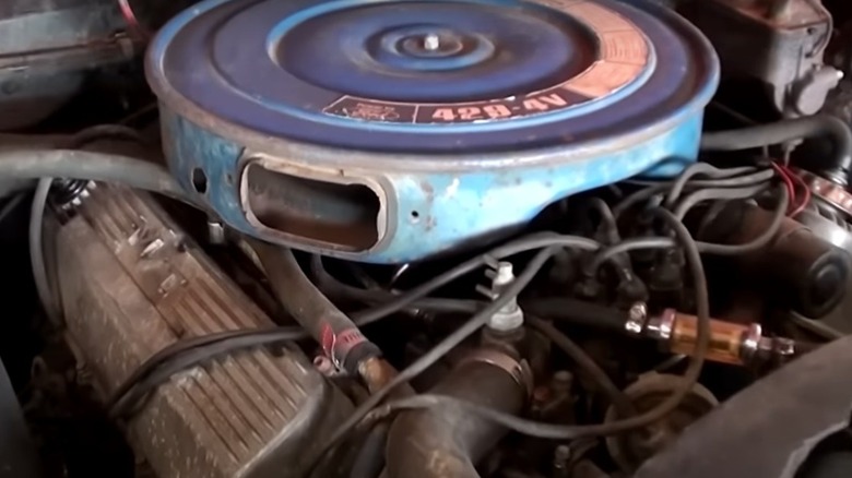 Underhood shot of a 429 Thunderjet engine in a 1970 Cobra Torino