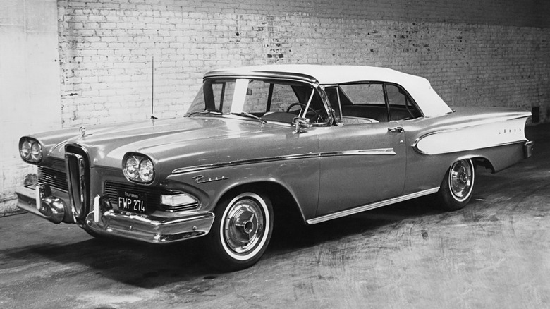 1958 Ford Edsel Convertible, black and white