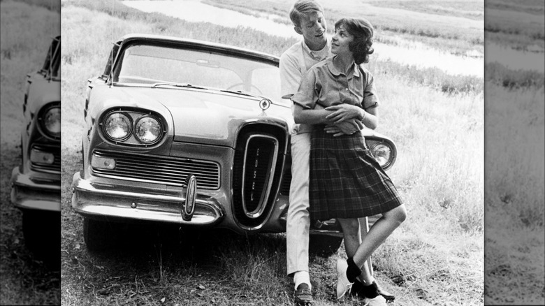 Ron Howard and Cindy Williams in ad for American Graffiti with a Ford Edsel