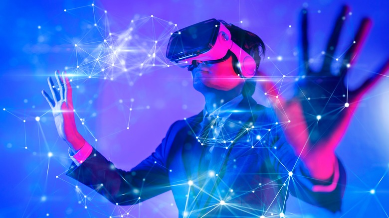 Man exploring metaverse via VR headset