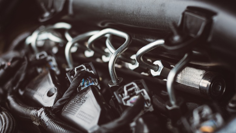 Turbodiesel fuel injectors closeup