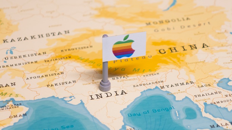 Old Apple logo on a map of India.