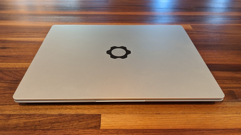 Framework Laptop silver lid and black logo