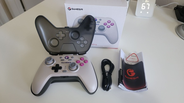 contents of GameSir Nova controller box laid out