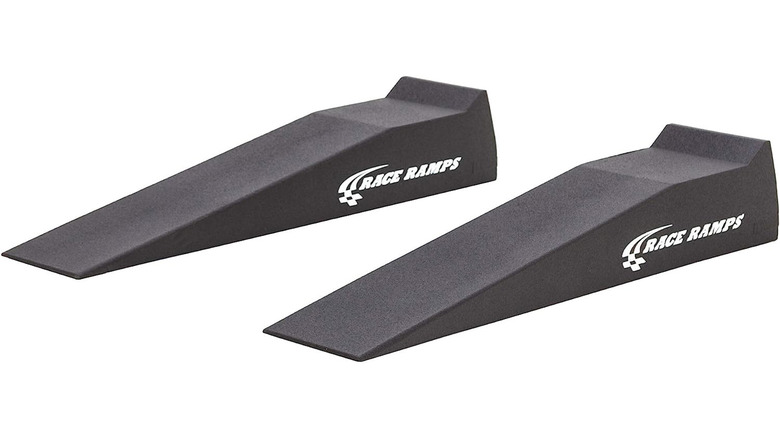 A pair of foam car ramps