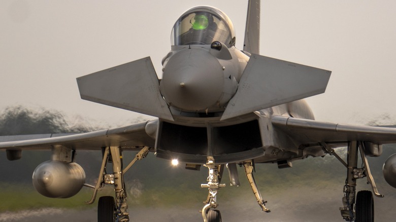 A British Eurofighter Typhoon taxiing on a runway