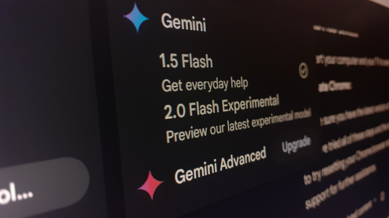 Google Gemini model selection interface