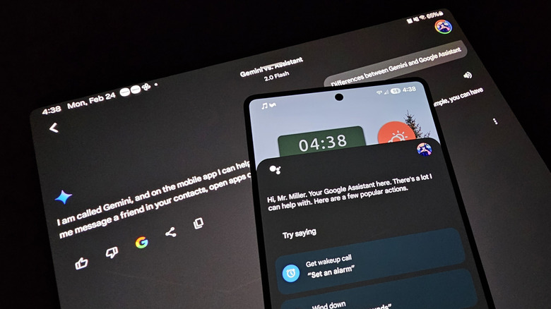 Google Gemini running on tablet and Google Assistant running on phone