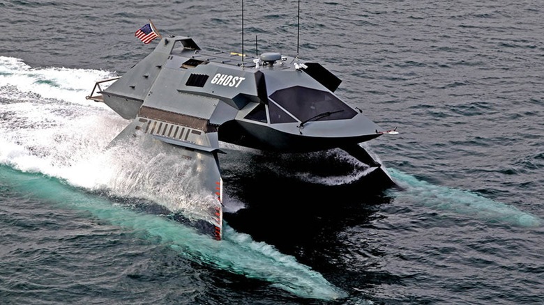 General Dynamics' GHOST Small Unmanned Vessel operating on the water