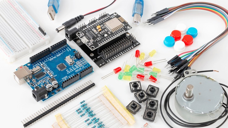 Arduino components and accessories on desk