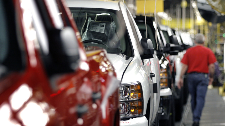 GMC trucks on assembly line