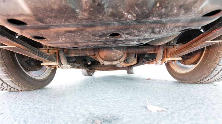 The scratched underside of a low-profile GMC Typhoon.