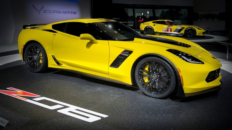 Yellow C7 Chevrolet Corvette Z06 on display