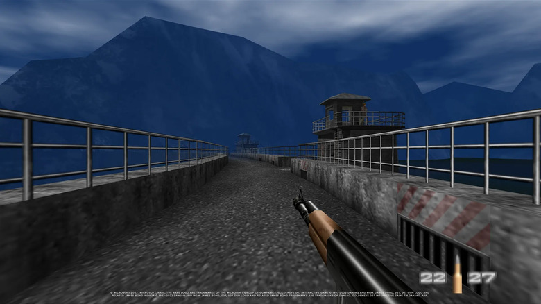 Mountain fortress scene in GoldenEye