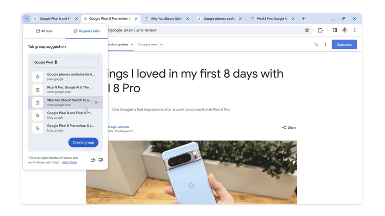 Google Chrome's new AI-generated tab grouping