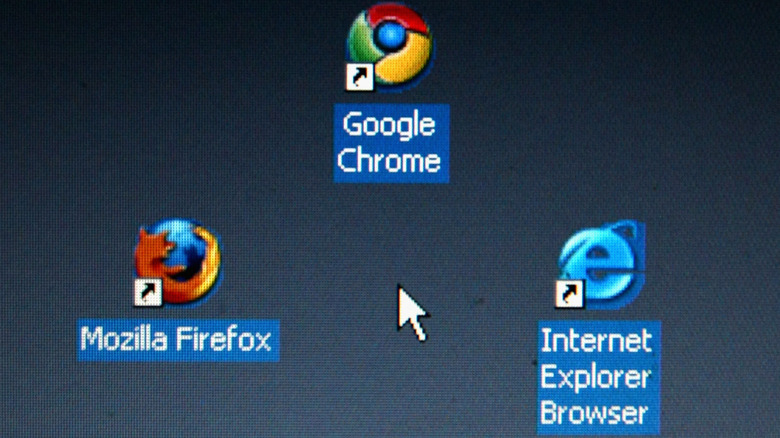 Mozilla Firefox, Google Chrome, and Microsoft Internet Explorer desktop icons