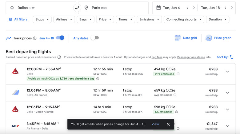 Google Flights track prices