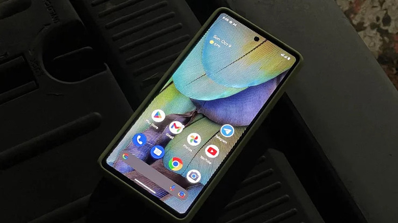 Pixel 7 phone with screen on