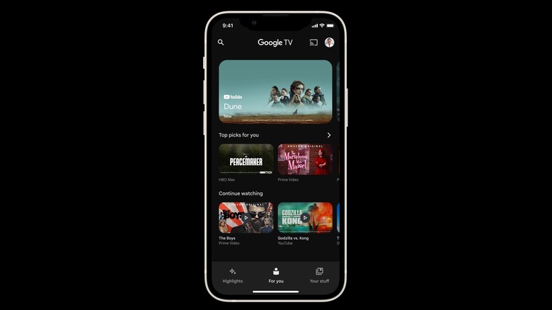 Google TV app on iPhone