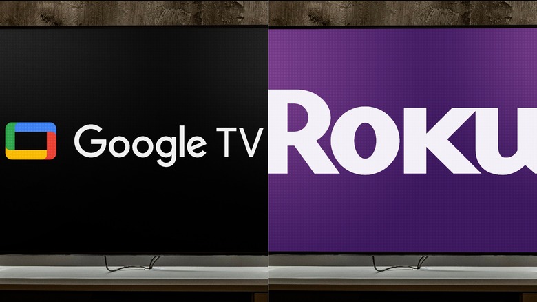 Google TV and Roku logos displayed on TVs