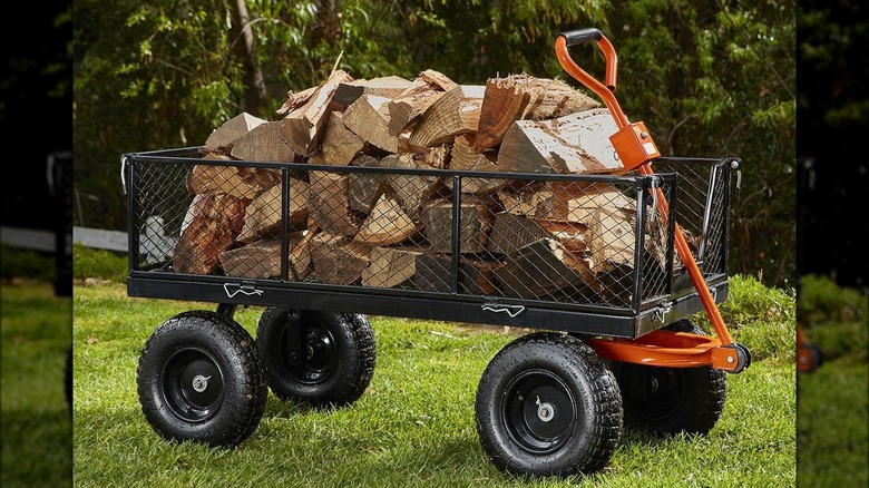 HFT 1200 utility cart loaded with firewood