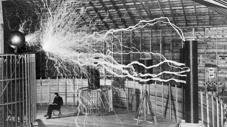 Nikola Tesla in his lab