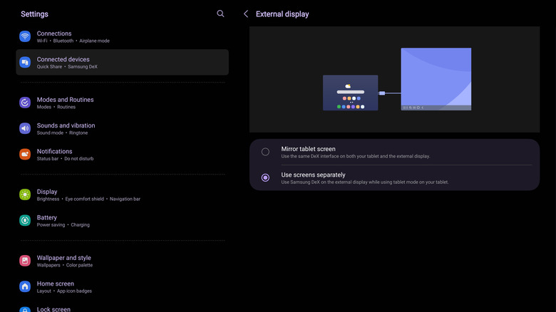 Classic DeX display settings