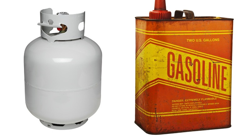 Propane tank next to a gas can