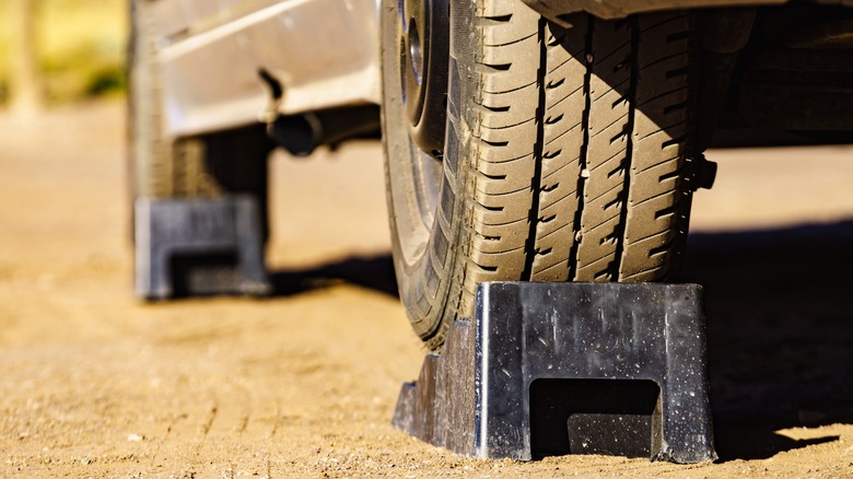 Wheel Chocks in use