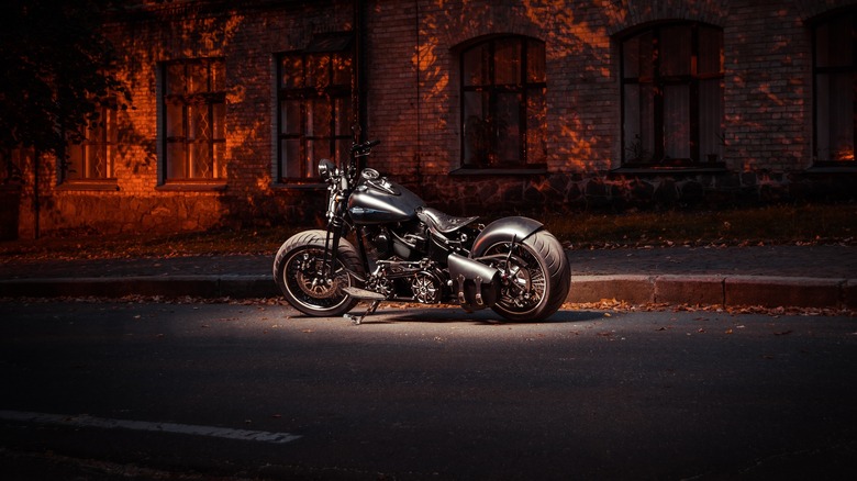 Harley-Davidson Fat Boy in street light at night