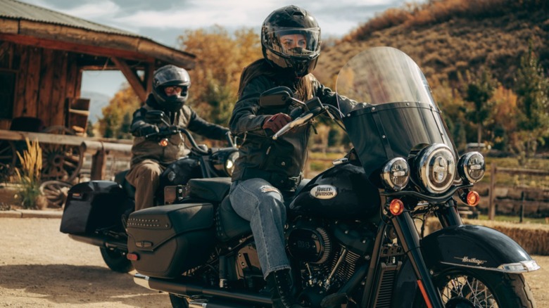 Riders on Harley-Davidson Heritage Classics