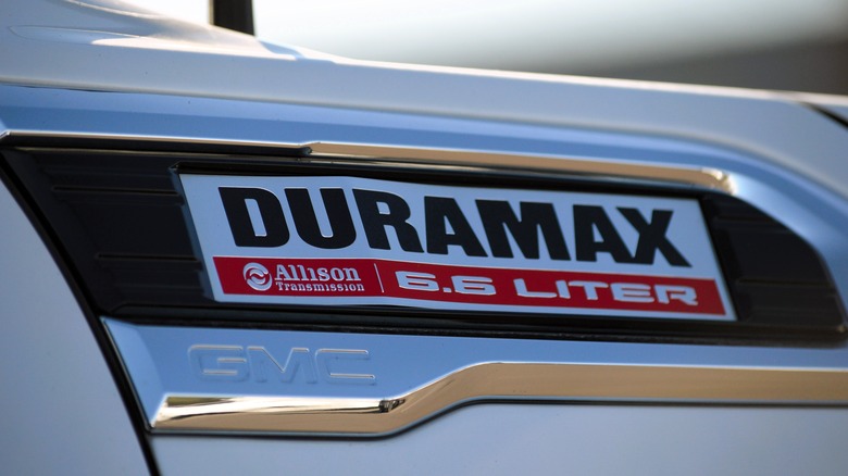 A close up of the Duramax label 