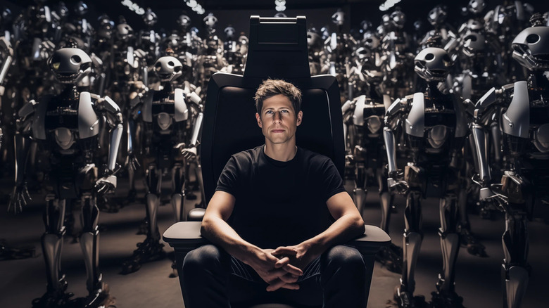 Sam Altman lookalike with robots