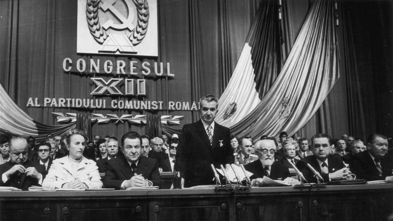 Nicolae Ceausescu giving speech