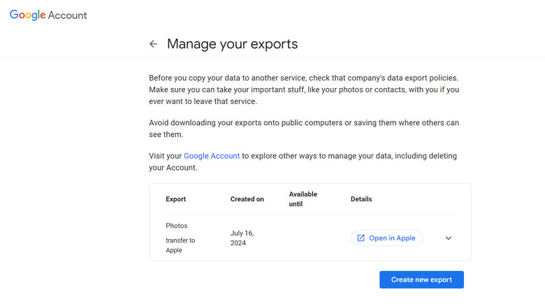 Google Takeout finished export to iCloud