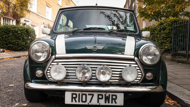 iconic Mini Cooper in racing green