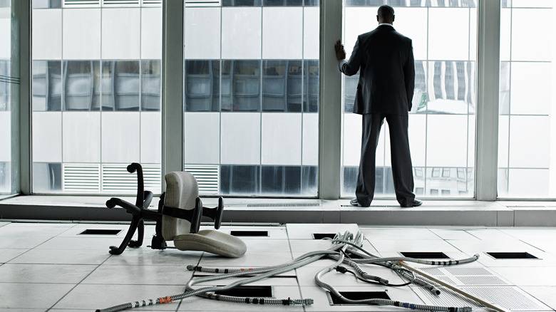 person in empty office